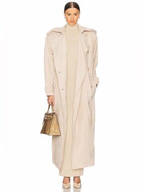 Helsa Revolve Clay Beige Suede Leather Long Maxi Double Breasted Trench Coat S